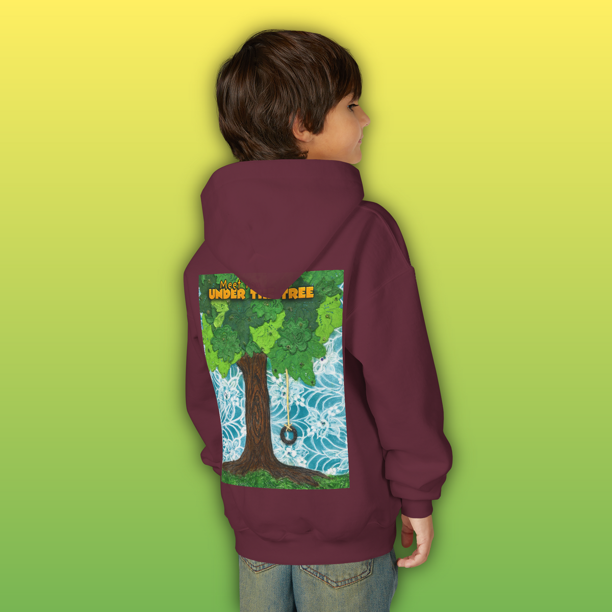 "Feet Front-Swing Back" Youth Hoodie —from illustrations in "Meet You Under the Tree"