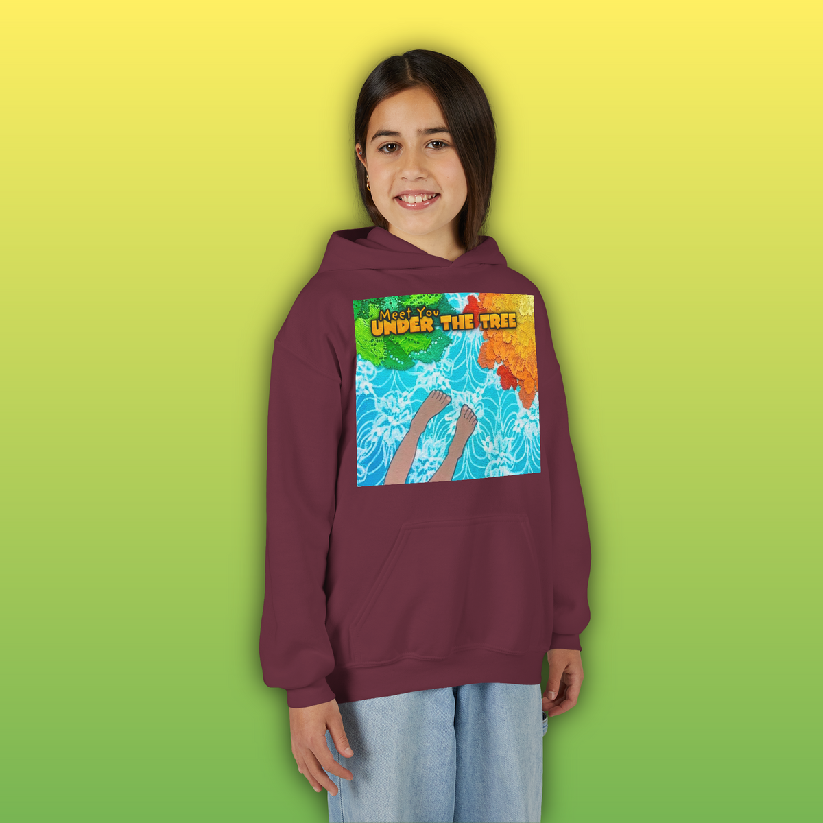 "Feet Front-Swing Back" Youth Hoodie —from illustrations in "Meet You Under the Tree"