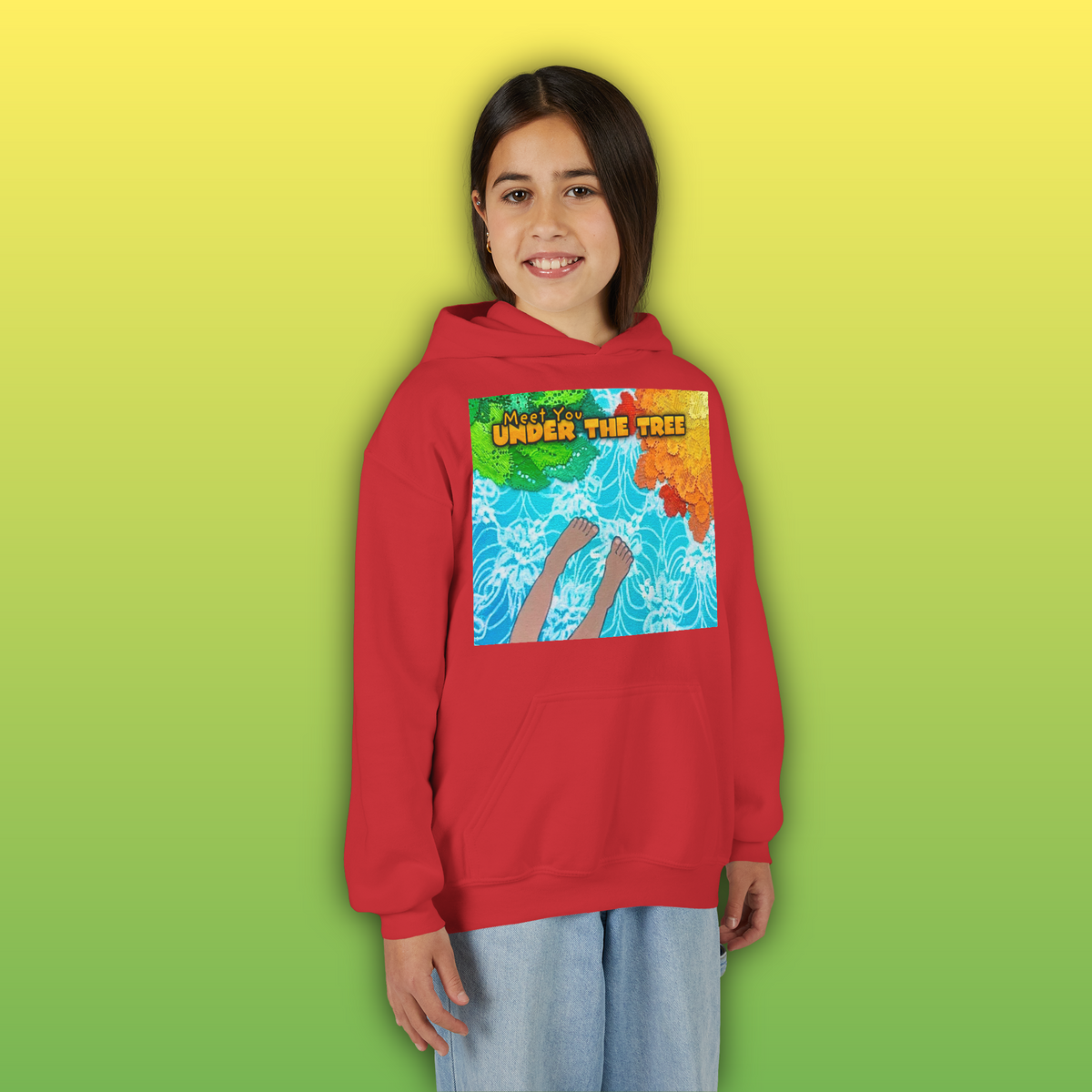 "Feet Front-Swing Back" Youth Hoodie —from illustrations in "Meet You Under the Tree"