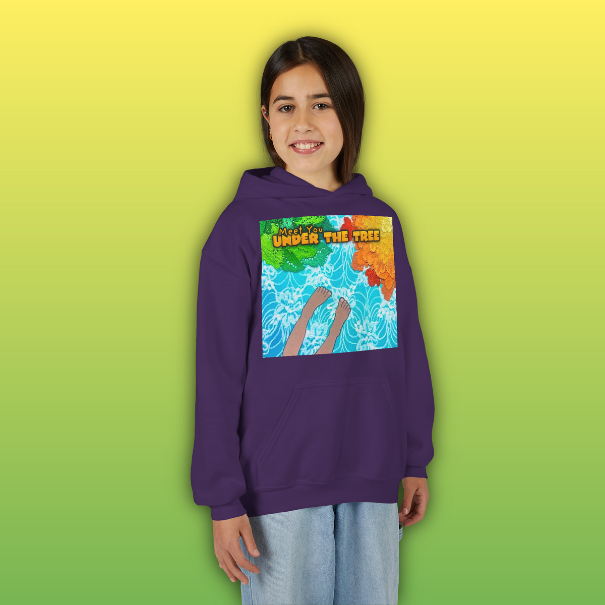 "Feet Front-Swing Back" Youth Hoodie —from illustrations in "Meet You Under the Tree"